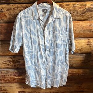 H&M Light Blue and White Leaf Print Shirt